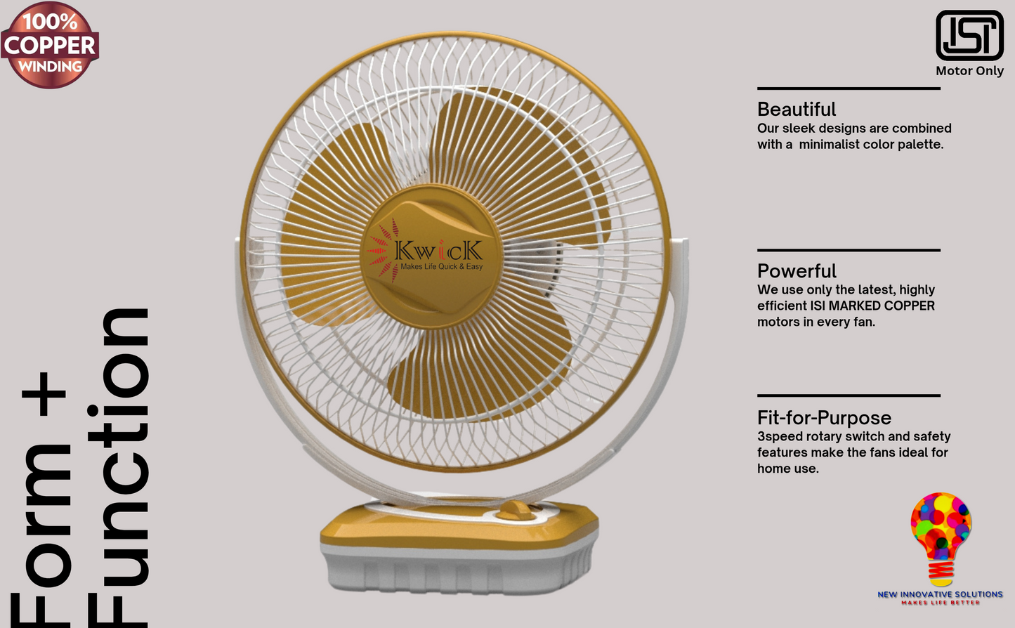 KWICK TANGO ALL PURPOSE HEAVY DUTY TABLE FAN 12"  (300mm) SWEEP WHITE