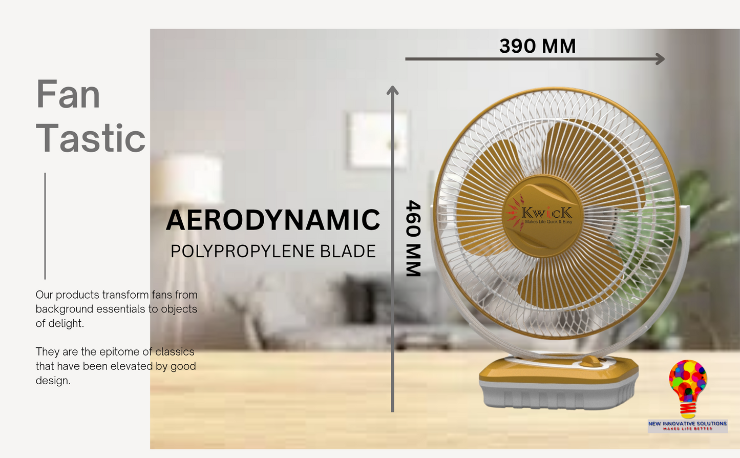 KWICK TANGO ALL PURPOSE HEAVY DUTY TABLE FAN 12"  (300mm) SWEEP WHITE