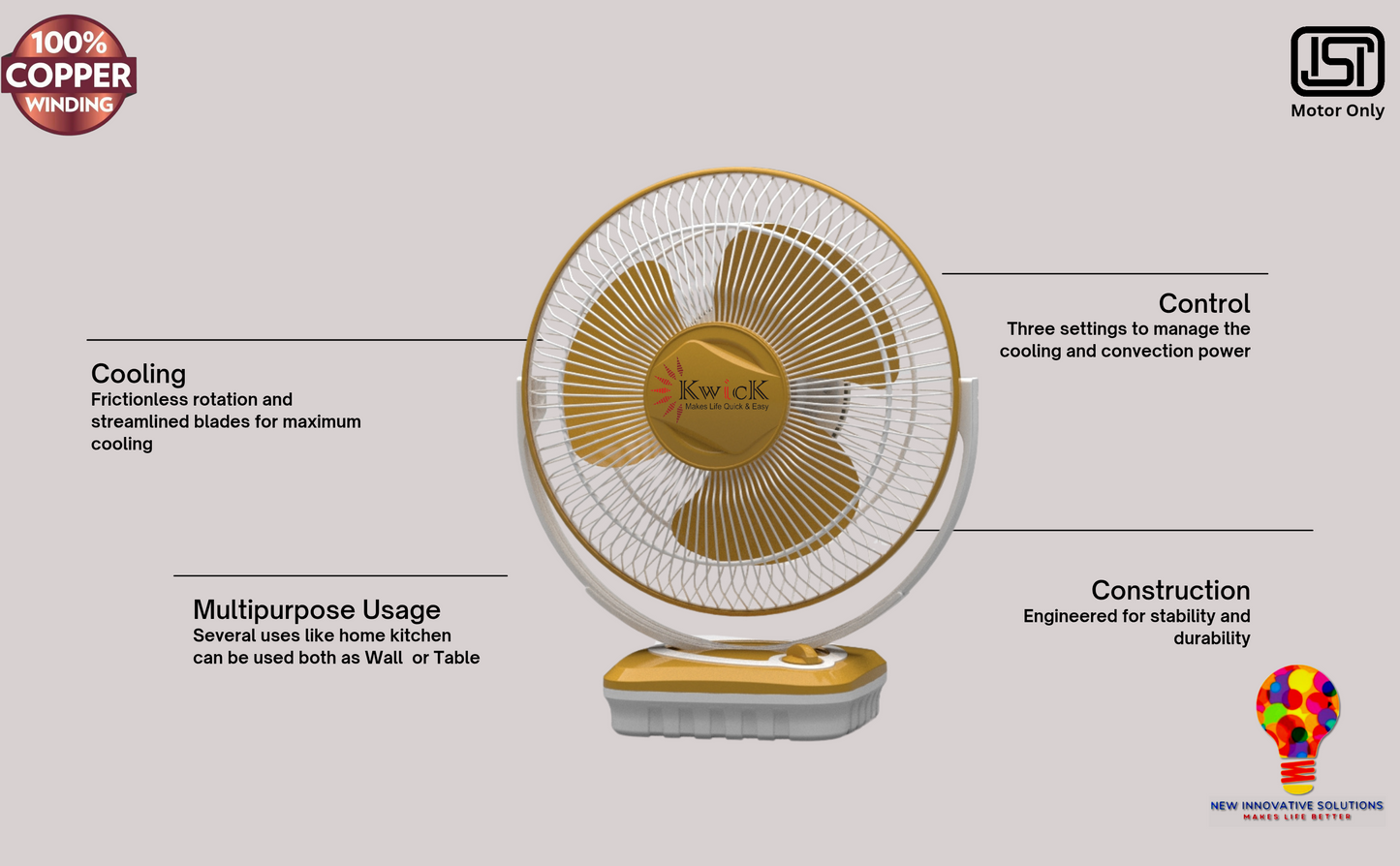 KWICK TANGO ALL PURPOSE HEAVY DUTY TABLE FAN 12"  (300mm) SWEEP WHITE