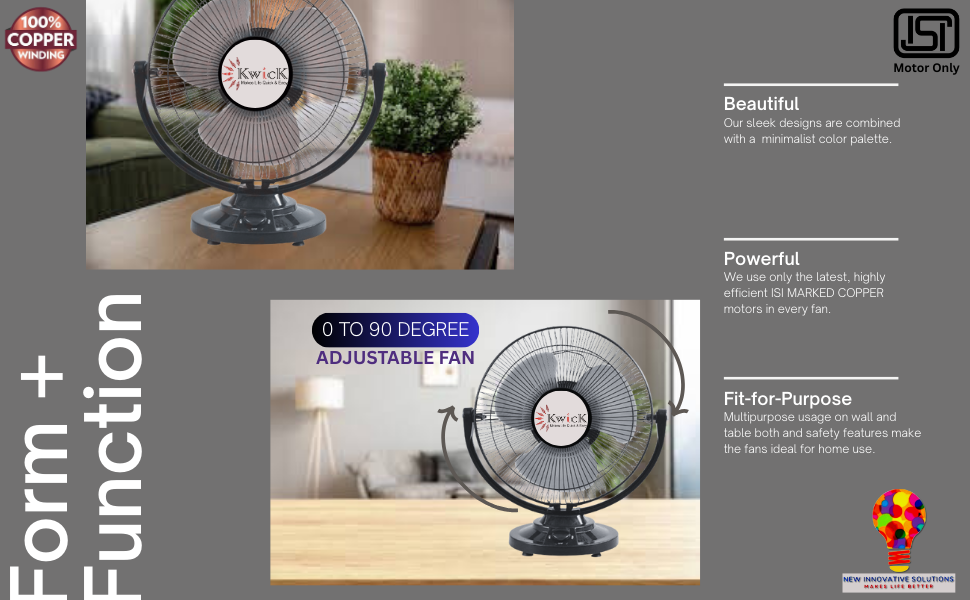 KWICK TURBO ALL PURPOSE HEAVY DUTY TABLE FAN 12"(300mm) SWEEP BLACK