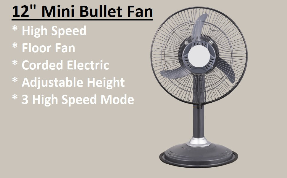 Bullet Stand Fan 12"(300mm) Sweep BLACK